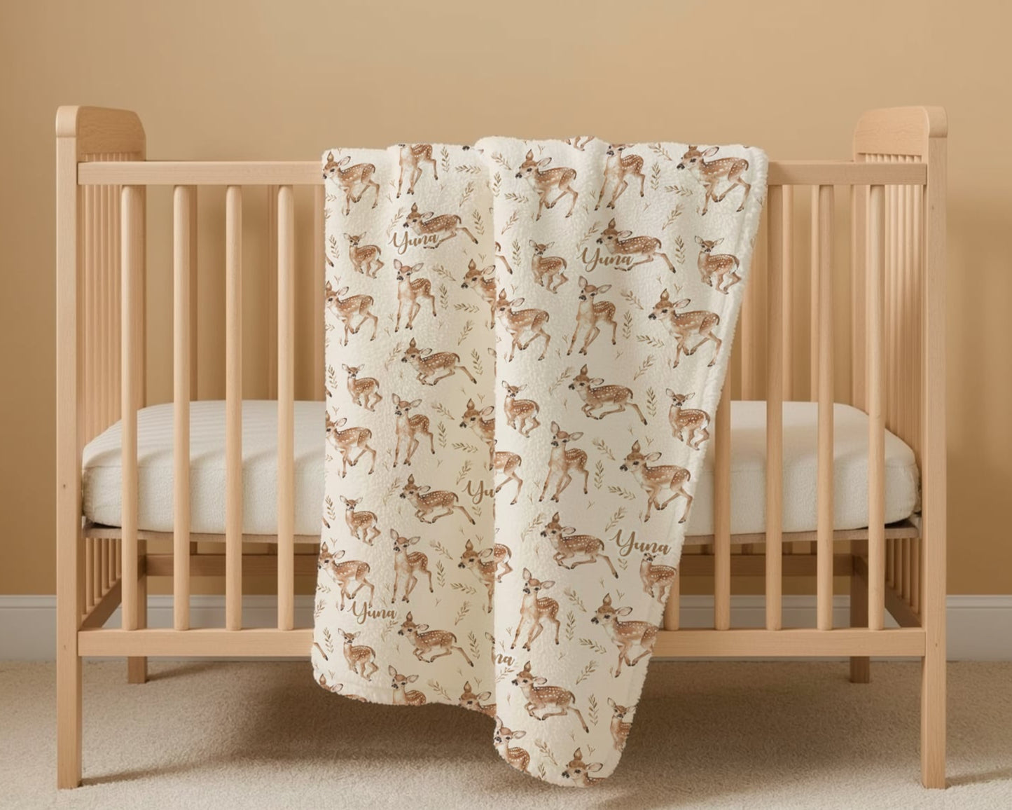 Personalisierte Babydecke Winterwald – individuell bestickter Name, weiche Babydecke, Geschenk für Neugeborene und Kinderzimmerdekoration)
