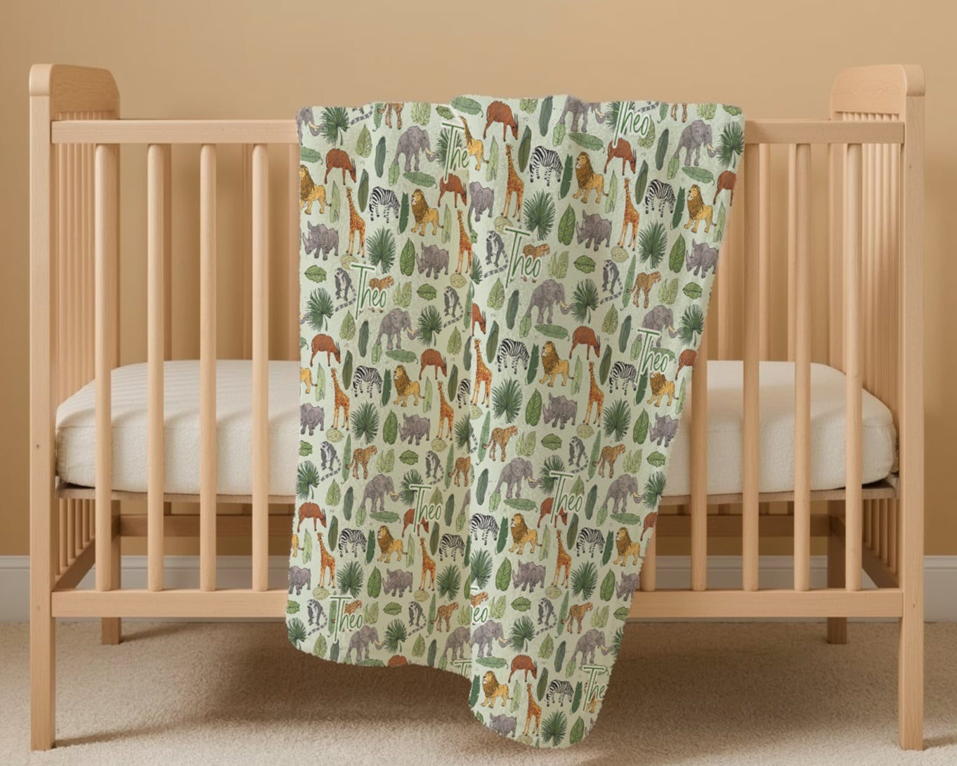 Personalisierte Babydecke Winterwald – individuell bestickter Name, weiche Babydecke, Geschenk für Neugeborene und Kinderzimmerdekoration)