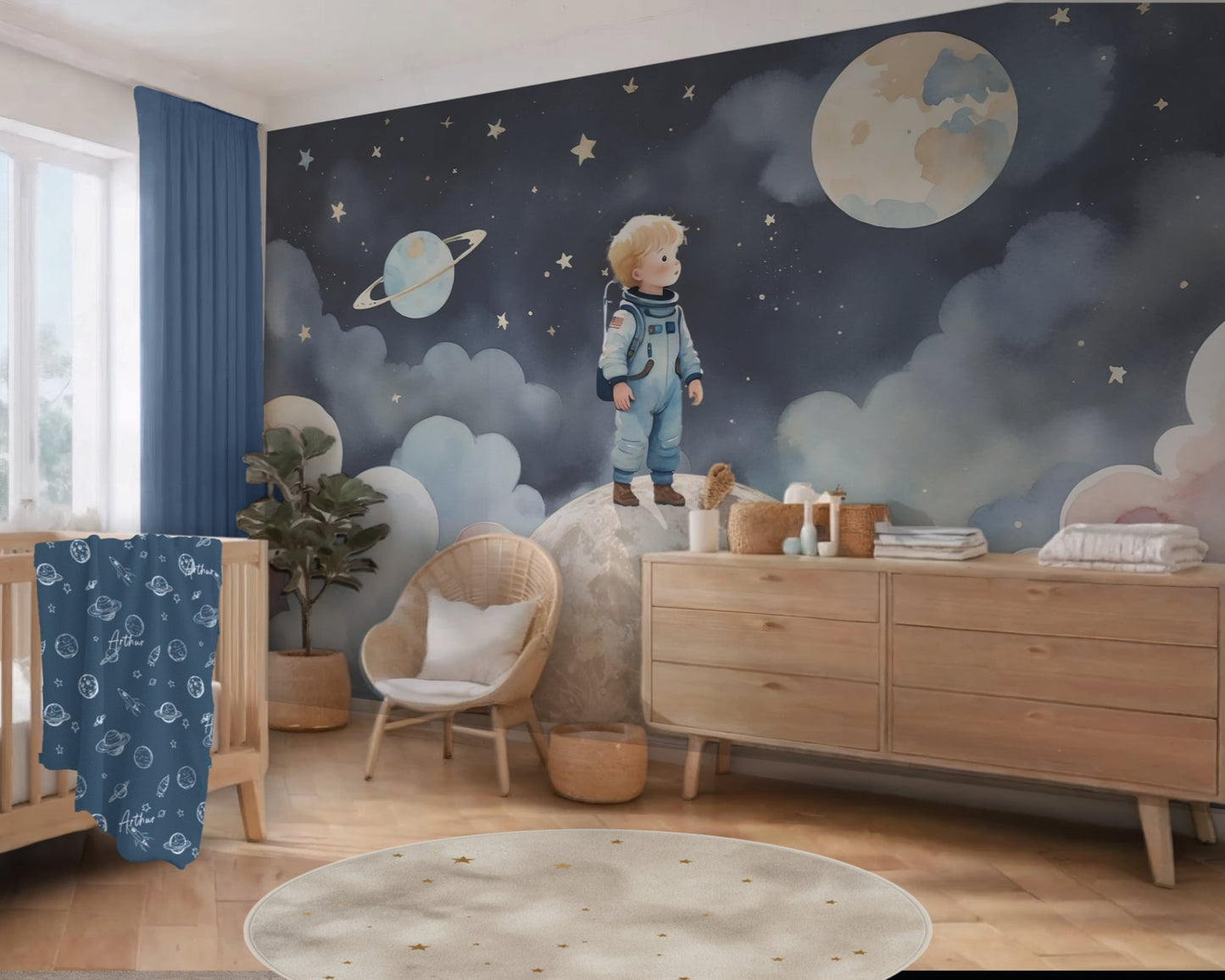 Space Astronaut Universe Nursery Wallpaper Peel & Stick