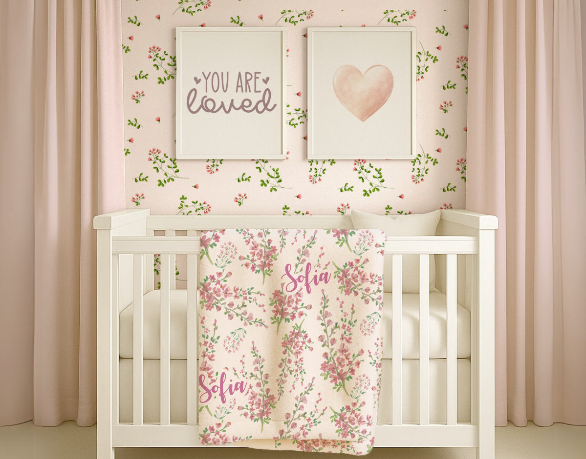 Floral Print Personalized Baby Blanket