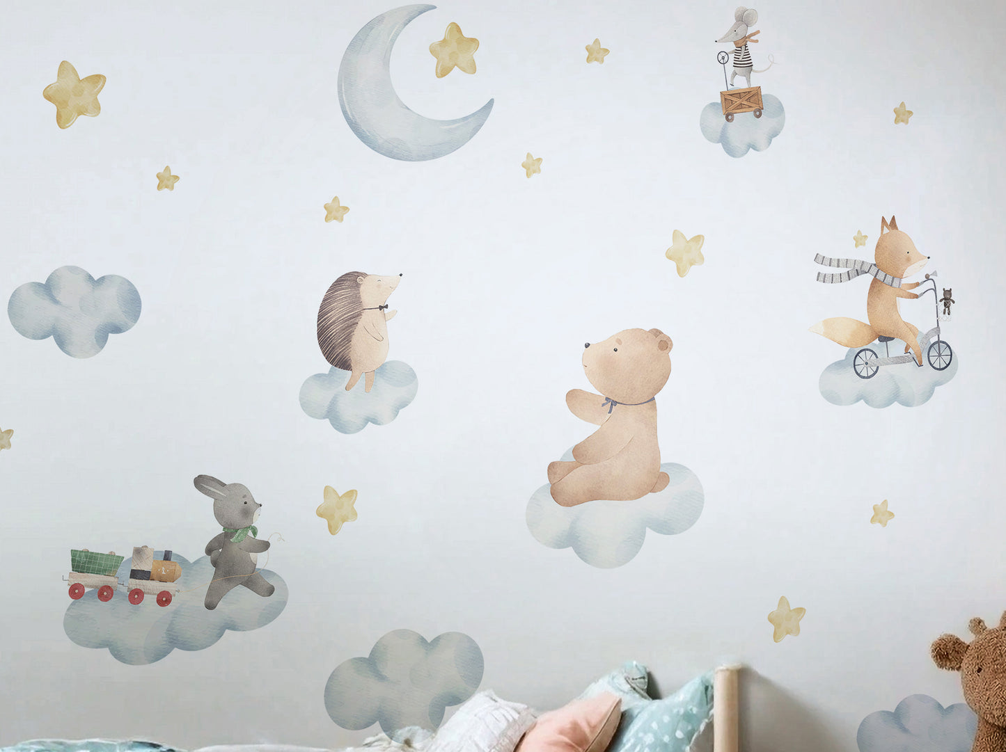 Dreamy Cloud Animals Watercolor Wall Decals — Peel & Stick, Removable
