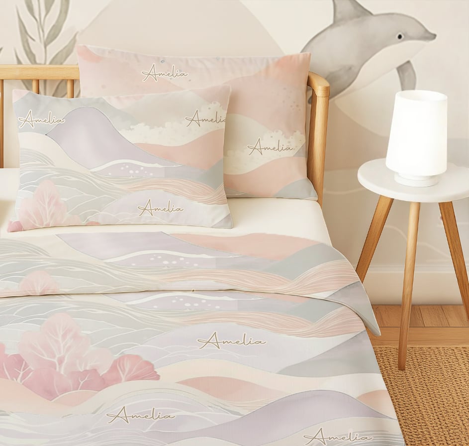Pink Sea Personalized Kids Bedding Set – Toddler & Junior Sizes