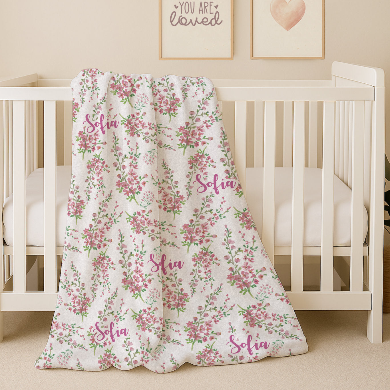 Floral Print Personalized Baby Blanket