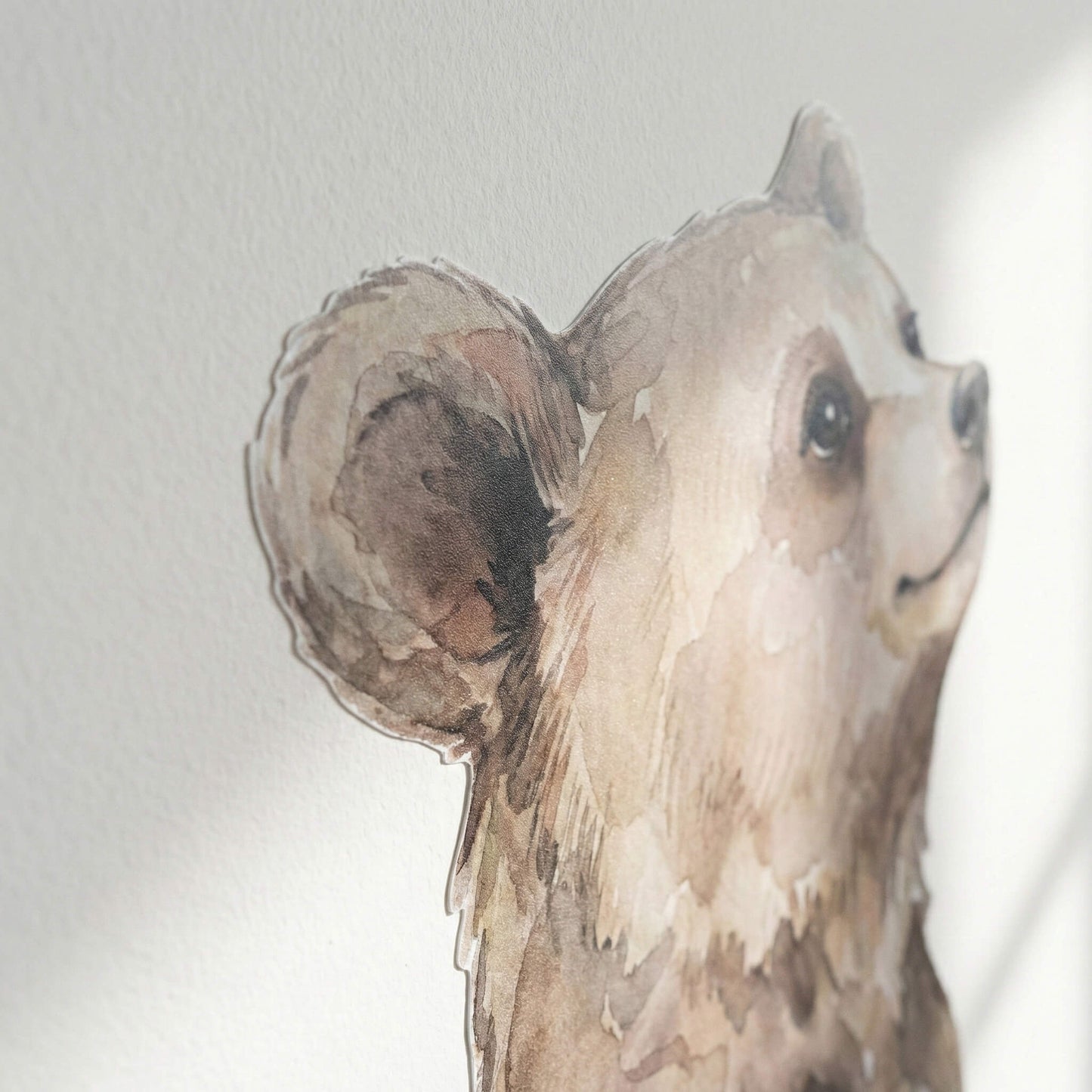 Watercolor bear wall sticker on matte arch play wall for Montessori toddler learning space