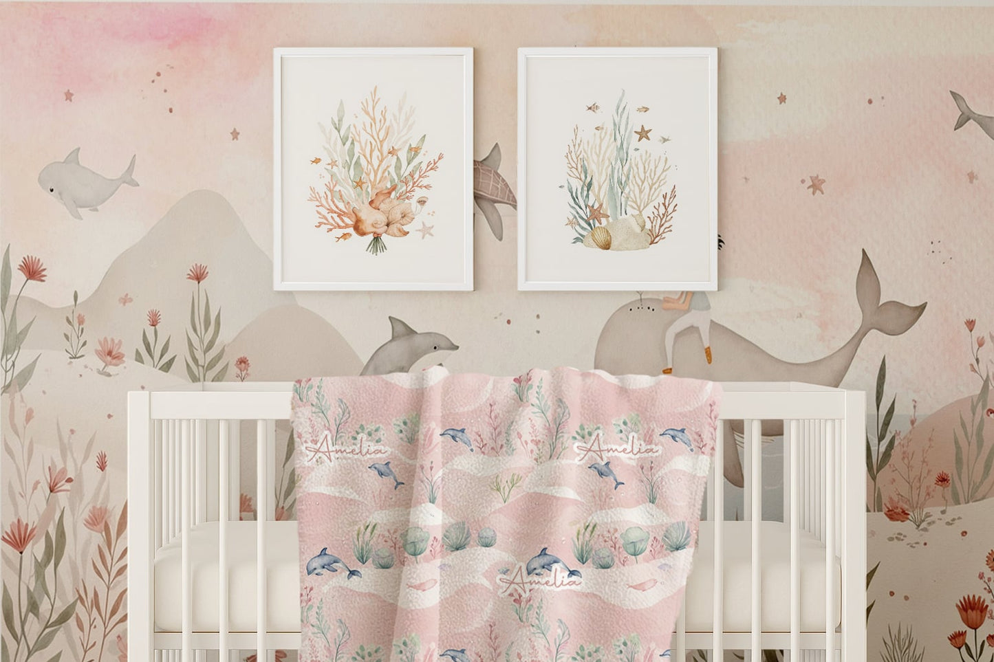 Personalisierte Babydecke Winterwald – individuell bestickter Name, weiche Babydecke, Geschenk für Neugeborene und Kinderzimmerdekoration)