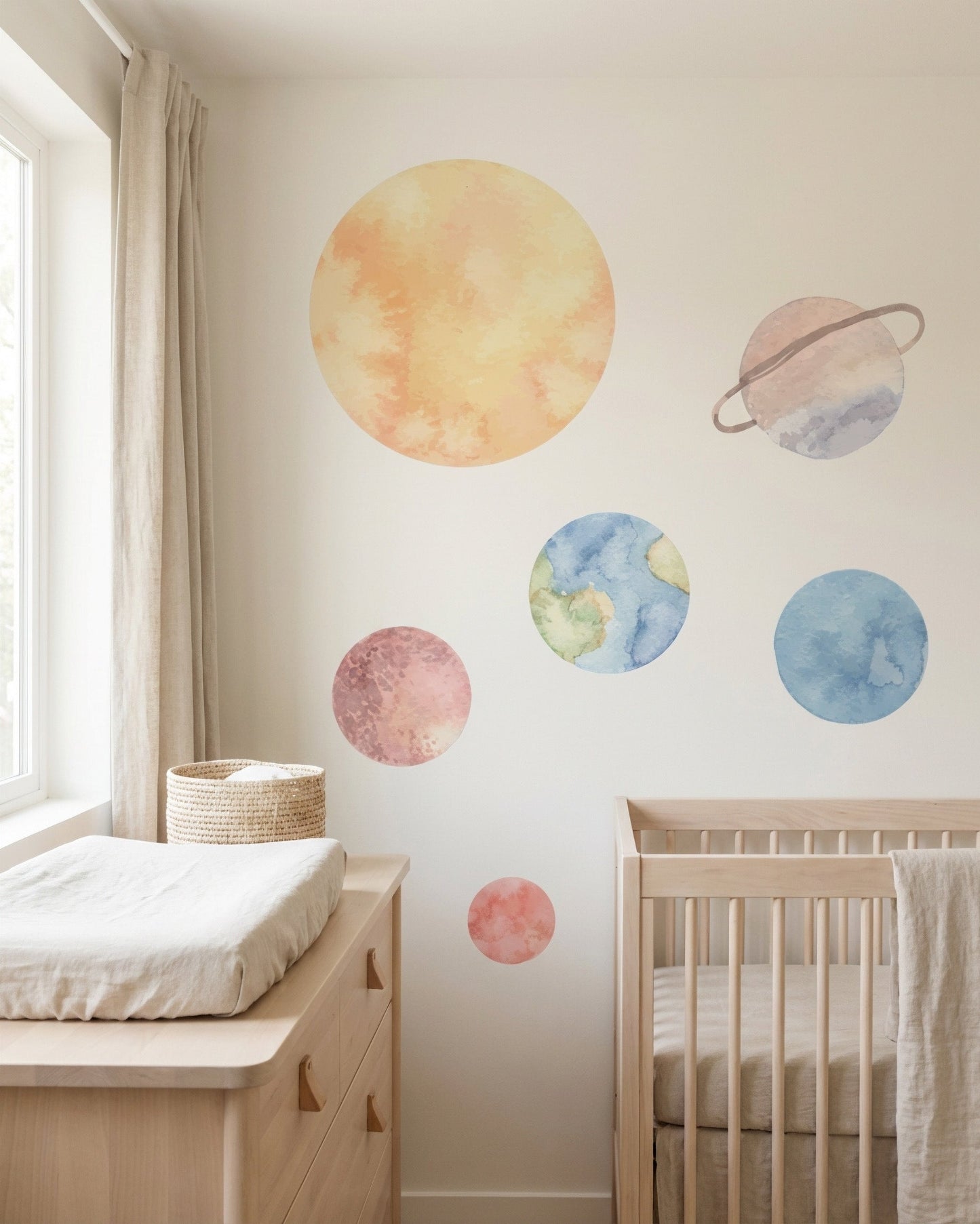 Space Watercolor Wall Decals — Peel & Stick (Easy removable)