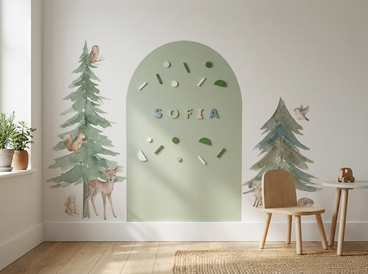 Woodland Rainbow Watercolor Wall Decals — Peel & Stick (Easy removable)