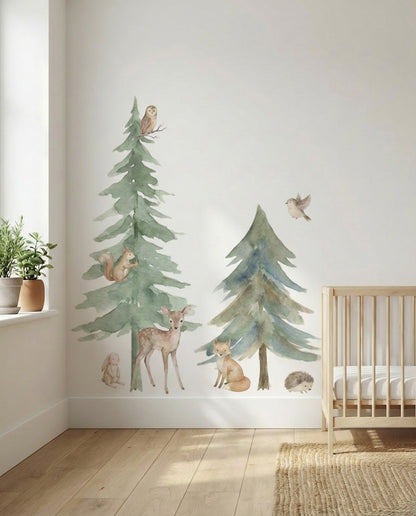Woodland Rainbow Watercolor Wall Decals — Peel & Stick (Easy removable)