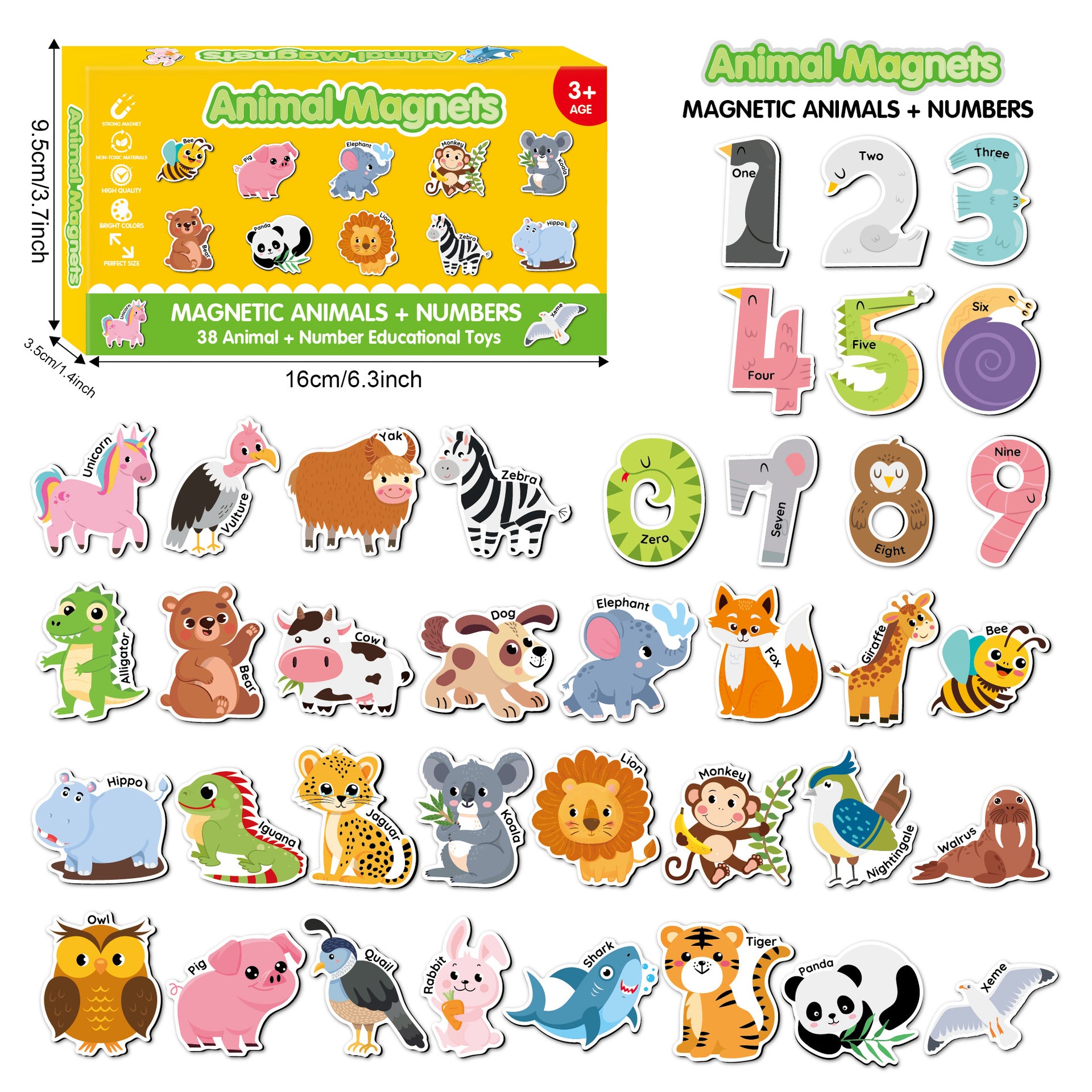 28 animal magnets and 10 number magnets for toddler early learning.