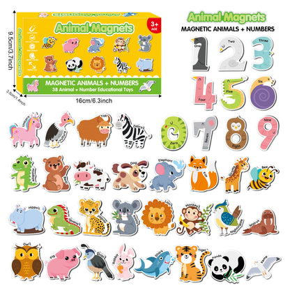 28 animal magnets and 10 number magnets for toddler early learning.