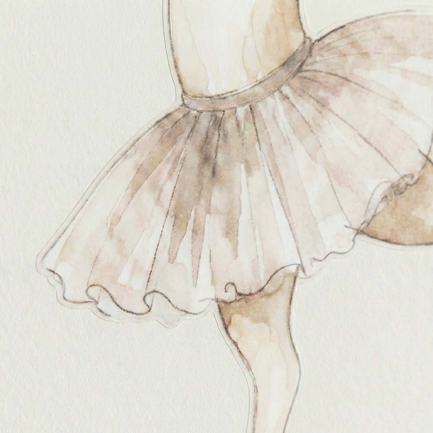 Detail view of the ballerina deer tutu showing fine watercolor shading and clean die-cut edges for a seamless wall finish.