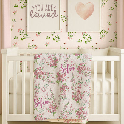 Floral Print Personalized Baby Blanket