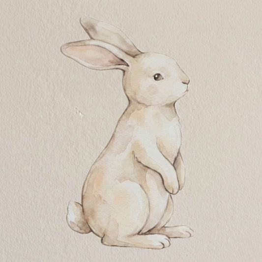 Watercolor bunny wall sticker with size dimensions, 40cm removable vinyl decal for nursery and toddler room decor