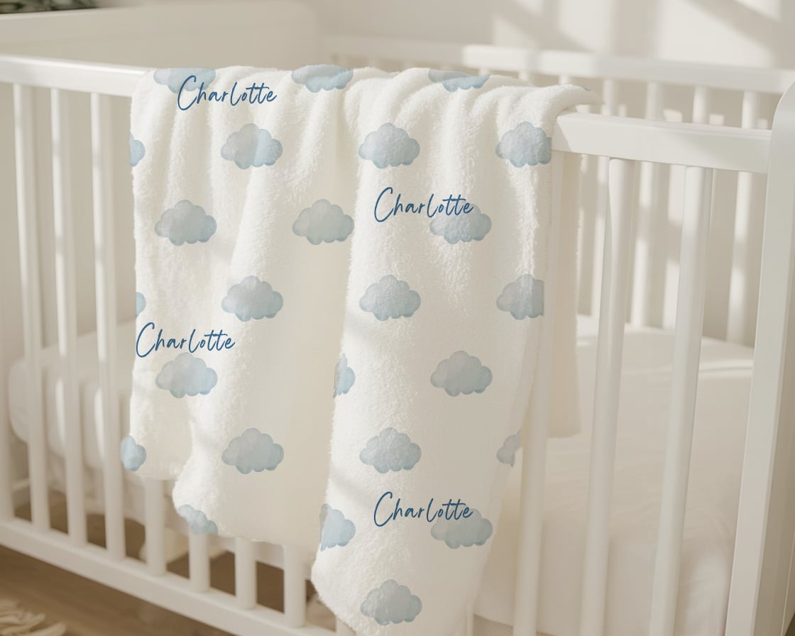 Couverture bébé personnalisée Forêt d&#39;hiver – Nom brodé personnalisé, couverture douce pour bébé, cadeau pour nouveau-né et décoration de chambre d&#39;enfant)
