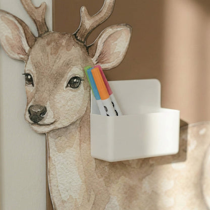 Deer story character with magnetic pen holder on interactive play wall