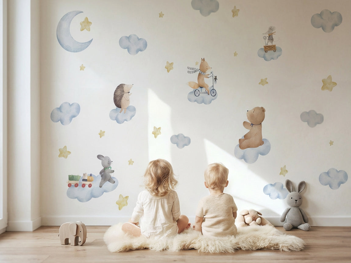 Dreamy Cloud Animals Watercolor Wall Decals — Peel & Stick, Removable