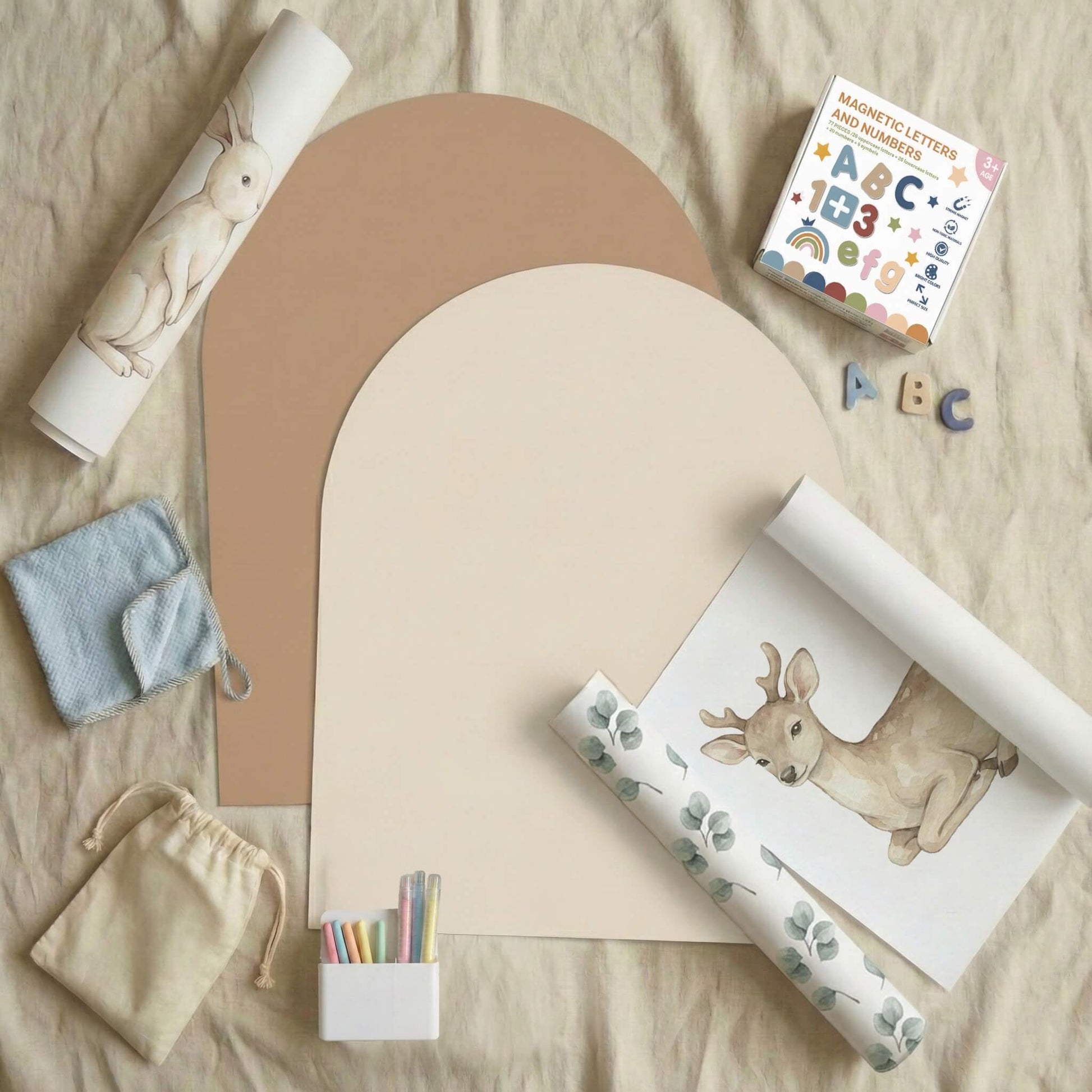 Magnetic playwall bundle with arches, decals, letters and accessories