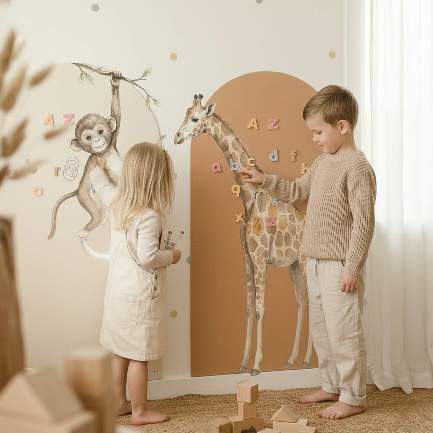 Monkey & Giraffe Friends - The Magnetic Story Wall™ – Personalized Interactive Playwall for Kids