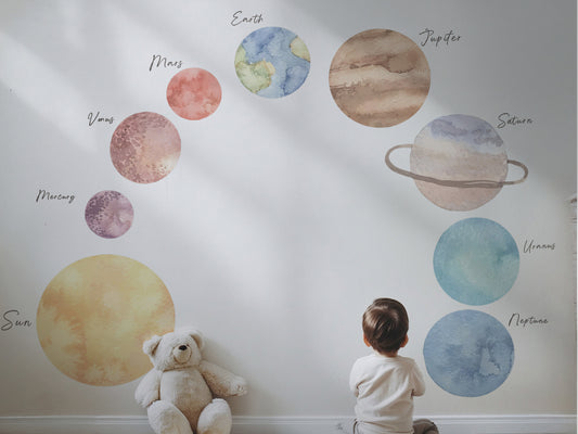 Space Watercolor Wall Decals — Peel & Stick (Easy removable)