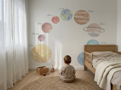 Space Watercolor Wall Decals — Peel & Stick (Easy removable)