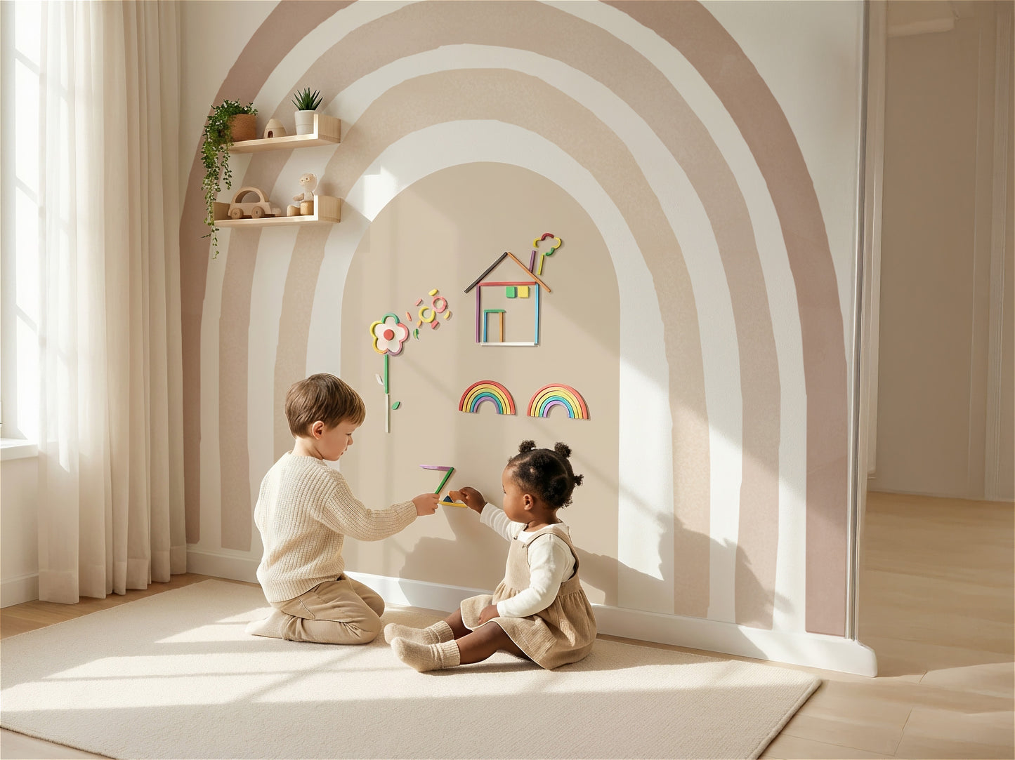 Boho Rainbow Watercolor Wall Decals — Peel & Stick (Easy removable)